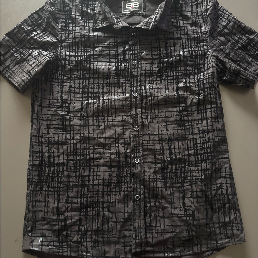Benjamin Black Men's Black and Gray Patterned Casual Shirt
